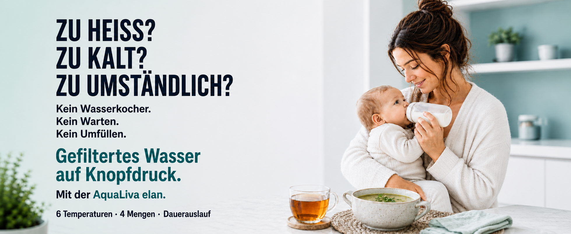 Zu heiß? Zu kalt? Zu umständlich? Gefiltertes Wasser auf Knopfdruck – 6 Temperaturen, 4 Mengen, Dauerauslauf