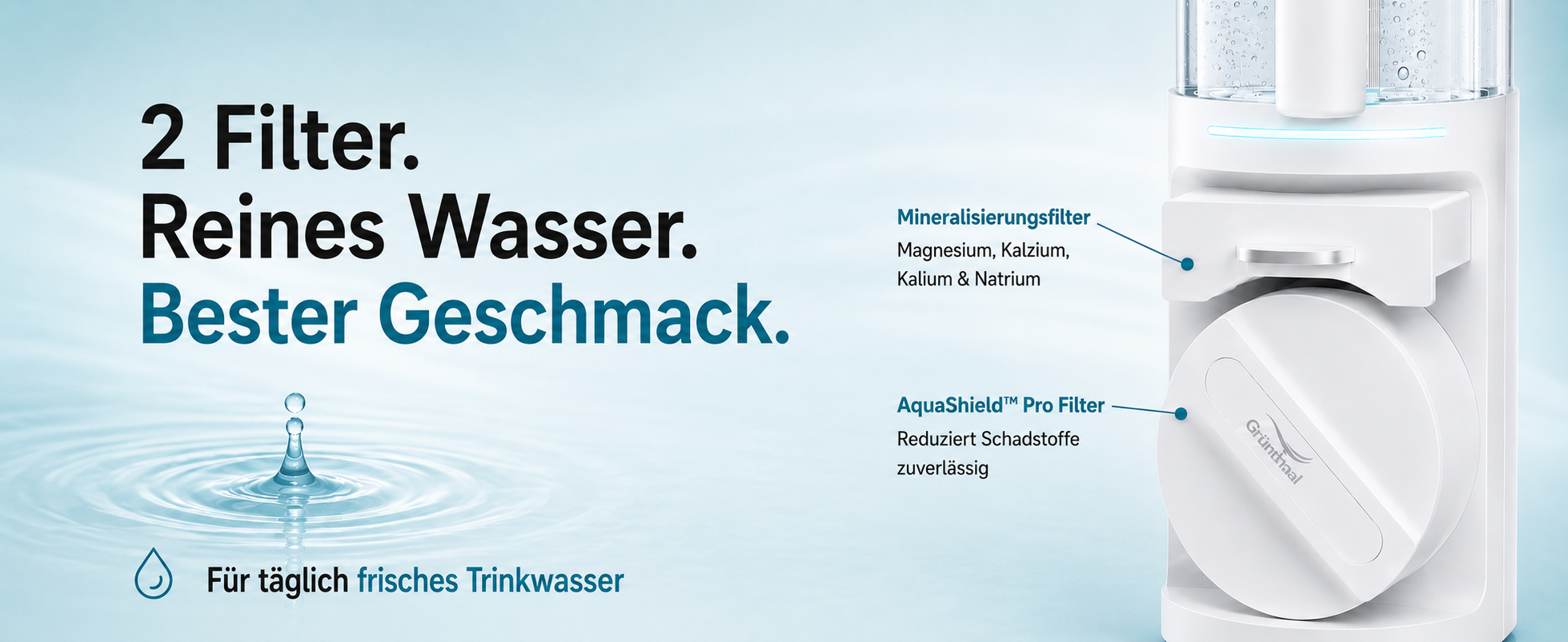 2 Filter. Reines Wasser. Bester Geschmack – Mineralisierungsfilter und AquaShield Pro Filter